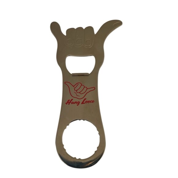 Hang Loose Bottle Opener Silver Stainless Beach Gift Keychain Hang Ten - Picture 1 of 2
